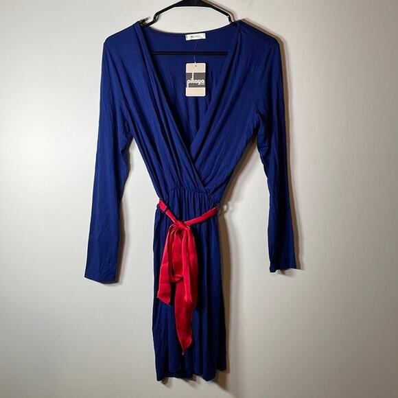 Everly Navy Blue Red‎ Tie Long Sleeve Dress Size S - Picture 1 of 11
